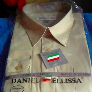 NWT Daniel Ellissa mens long sleeve dress shirt color: olive, size XL (17 1/2)